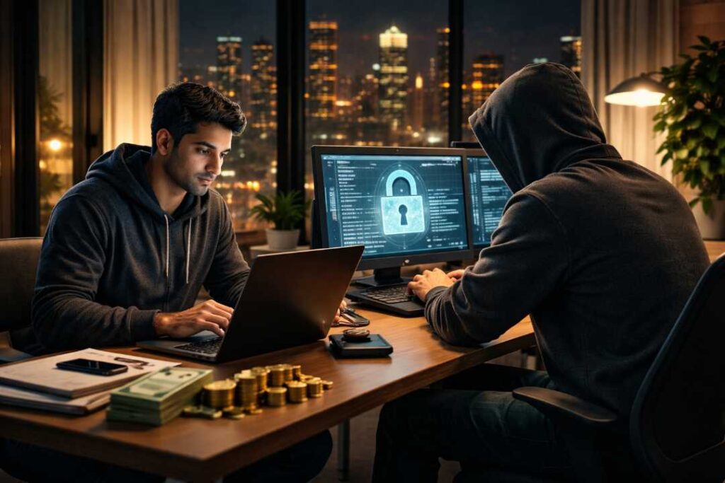 Secure Your Future: How to Land High-Paying Cyber Security Jobs in 2026 Realistic cyber security professionals working on laptops in a modern office environment representing high-paying cyber security jobs in 2026.